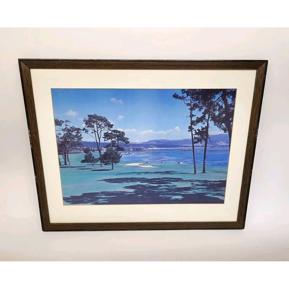 Vintage Pebble Beach Golf Course Framed Picture 21" x 16.5"